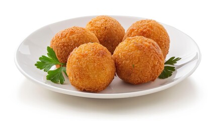 Fried rice ball Arancino Arancina Arancini with ragu on a white plate Sicilian Street Food