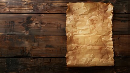 Old paper on dark wooden wall with copy space