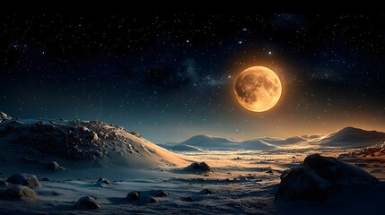 Aufkleber - Breathtaking glowing moon halo shimmering over a serene snow covered polar landscape under a calm starry night sky  Ethereal and mystical winter scene in a remote icy wonderland
