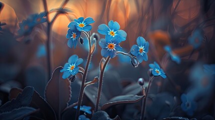 Aufkleber - Small blue forget me not flowers in the garden Selective focus Shallow depth of field