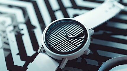 Poster - minimalist stil with halftone style electronic pattern on the surface modern watch perspektiva scew 