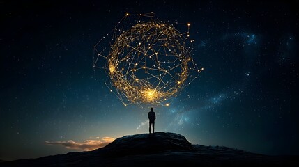Leinwandbilder - Ethereal mesh patterns representing the intricate constellations of the night sky hover above a serene spiritual gathering creating a captivating interplay of light energy and mystical connection