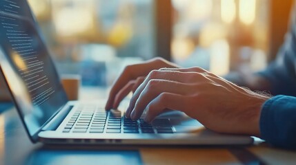 Canvas Print - Hands Typing on Laptop in Bright Environment