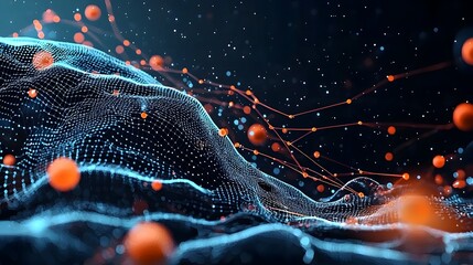 Fototapete - Futuristic abstract background with a glowing mesh network of connected dynamic dots perfect for tech digital and innovation themed visual concepts and