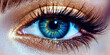 © HappyPic - A close up of a woman's eye with a gold and blue eye shadow