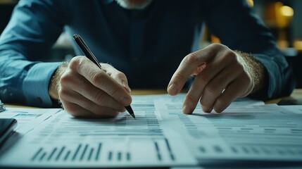 Canvas Print - Close-up of Hands Writing on Documents at a Desk