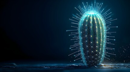 Aufkleber - Glowing Cactus With Mesh Tracing Its Sharp Spikes   Abstract Conceptual of a Succulent Plant in a Futuristic Digital Rendering
