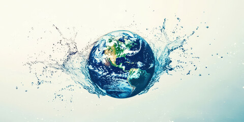 A water splash on a globe with the continents of North America and South America