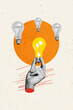 © deagreez - Vertical composite collage artwork image picture of arm hold light bulb isolated on creative background
