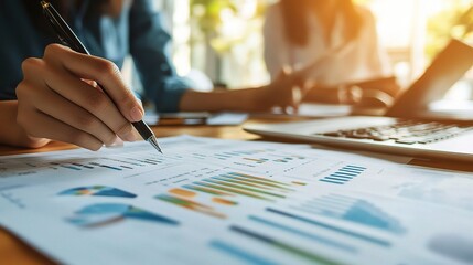 Poster - business team analyzing data and reports in office setting