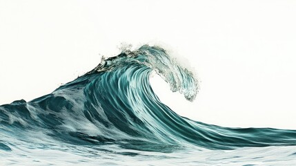 Turquoise sea wave texture against a pure white backdrop, captured in high detail to showcase the ocean complex movement