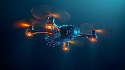 Leinwandbilder - Glowing Mesh Drone with Neon Spinning Propellers in Dynamic Flight Showcasing Futuristic Technological Innovation and Abstract Digital Aesthetic