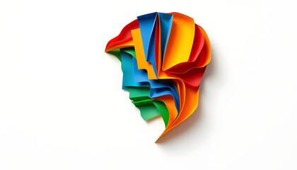 Realistic paper cut layered human head. Colorful papercut man silhouette on isolated background for personality or psychology concept isolated with white highlights, png