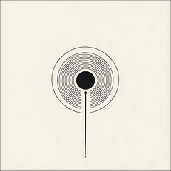 Poster - A minimalist design featuring a black circle within concentric circles and a thin line extending downwards, ending in a dot.