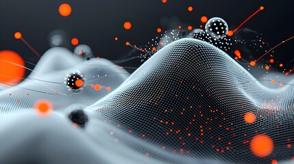 Leinwandbilder - Glowing mesh lines and data stream flowing dynamically through a futuristic grid of illuminated geometric patterns creating a digital technology driven abstract background