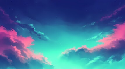 Abstract Neon Sky with Clouds and Stars