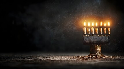 Aufkleber - Glowing Mesh Menorah with Soft Candle Flames for Hanukkah   A modern minimalist interpretation of the traditional Jewish candelabra emitting a warm luminous glow for the holiday season
