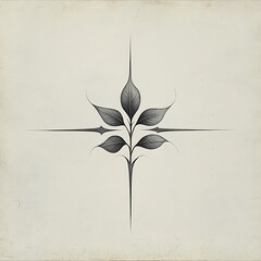 Poster - A simple black and white illustration of a stylized plant with five leaves, forming a cross shape.