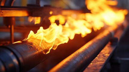 Canvas Print - Flames on Industrial Pipe in Action