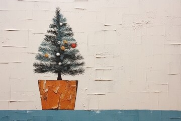 Poster - Potted snow pine christmas plant tree.