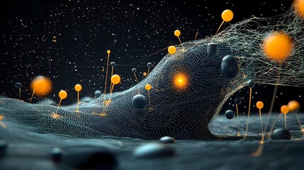 Poster - Glowing molten metal streams flowing through a steel foundry with sparks and particles highlighting the intense heat and industrial production process