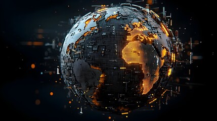 Leinwandbilder - Glowing Wireframe Low Poly Globe Ideal for Digital Maps Data Visualizations and Information Infographics