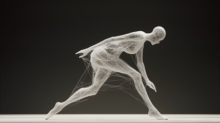 Fototapete - Graceful dancer performing a captivating contemporary dance routine with glowing mesh lines wrapping around their body creating an ethereal and mesmerizing visual effect on the stage