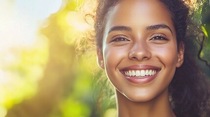 Wall Mural - Joyful Young Woman Smiling in Nature