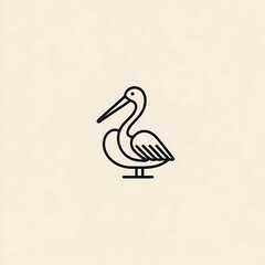 Poster - A simple line drawing of a pelican on a beige background.