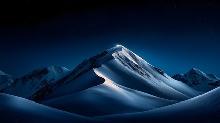 Poster - Majestic Polar Night Landscape with Faint Mountain Peaks Visible under a Deep Blue Horizon  Serene Atmospheric and Captivating Wilderness Scene