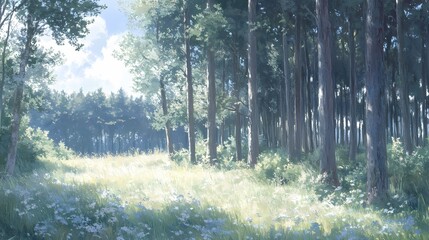 Sunlit Forest Meadow with Wildflowers