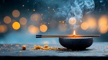 Poster - Mesmerizing glowing mesh line spiral representing the swirling and ethereal movement of incense smoke within a serene and meditative shrine setting