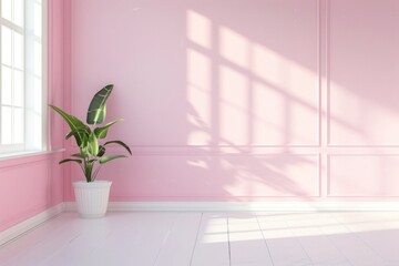 Canvas Print - Pastel pink flooring window plant.