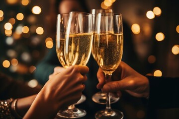 Canvas Print - People enjoying christmas glass champagne drink.