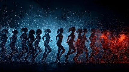 Aufkleber - Silhouettes of people dancing at a concert their movements traced by glowing mesh lines that create a dynamic energy filled visual display