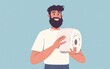 © Who is Santi - A humorous illustration of a man holding a roll of toilet paper, symbolizing hemorrhoid treatment