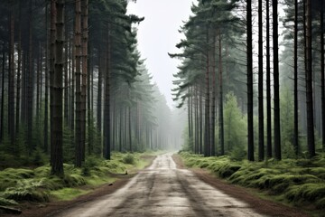 Poster - Forest road landscape outdoors woodland.