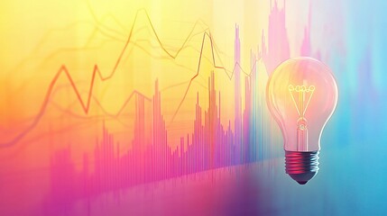 Poster - Light Bulb with Trend Graph Background