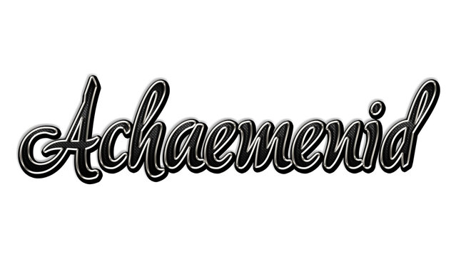 black metal 3d design of Empire name Achaemenid on white background.