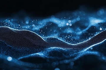 Poster - Abstract blue digital waves flowing through a dark background