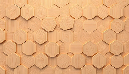 Wall Mural - Geometric wooden hexagon pattern background. 3D rendering isolated with white highlights, png