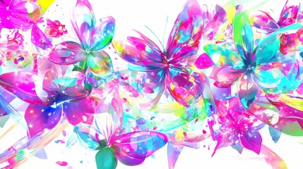 Wall Mural - Abstract Colorful Butterfly and Flower Watercolor Illustration