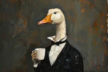 Poster - Duck painting with coffee cup