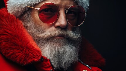 Wall Mural - A man wearing a red Santa hat and sunglasses