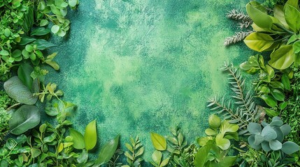 Wall Mural - Green Natural Background with Leafy Frame