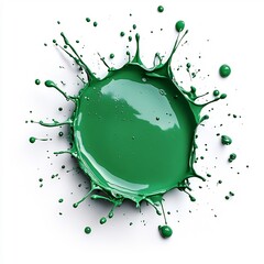 Poster - Bold green paint splash isolated on a pure white background The stain is rich and textured with lively splatters that suggest an exuberant creative process highlighting the beauty of color