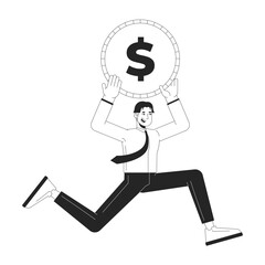 Poster - digital marketing budget black and white 2d illustration concept. asian man running with dollar coin