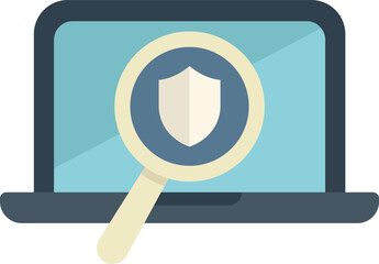Poster - magnifying glass is inspecting a shield on a laptop screen, representing the concept of online secur