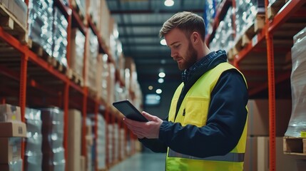Poster - Warehouse Worker Using Tablet in Storage Facility