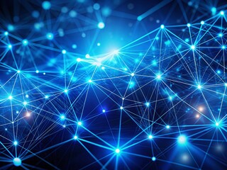 Poster - Abstract Blue Light Background with Line and Dot Connections in Cyber Space for Business Data Structure Presentation
